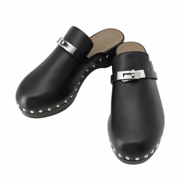 極美品 エルメス ミュール シルバー金具 ブラック レザー エルメス ミュール サイズ38 HERMES(エルメス) ミュール 38 レディース