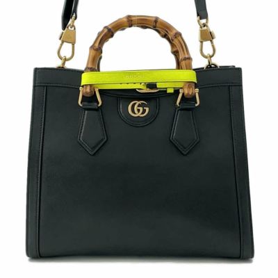 GUCCI 黒 かごバッグ バンブーハンドル グッチ ハンドバッグ ダイアナ スモール バンブーハンドル
