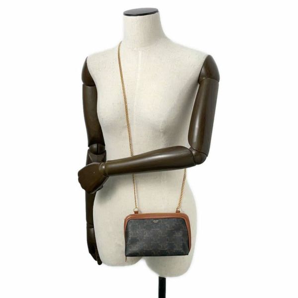 セリーヌ チェーンショルダーバッグ トリオンフ チェーンクラッチ 10E382 CELINE ポーチ ブラウン