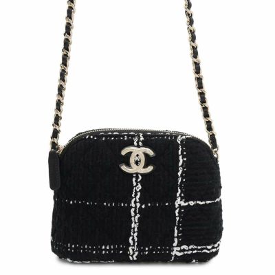 シャネル チェーンショルダーバッグ マトラッセ ココマーク ツイード CHANEL 黒 ノベルティ