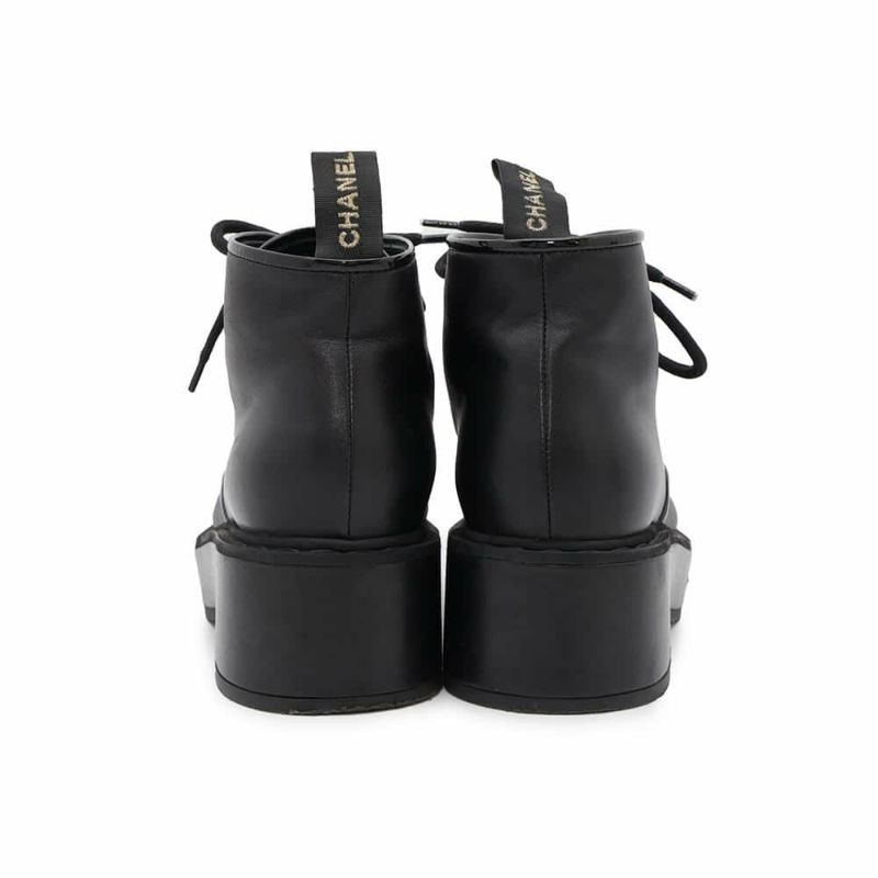 シャネル ショートブーツ ココマーク レースアップ パテント フェイクパール レディースサイズ37 1/2C G33169 靴 黒
