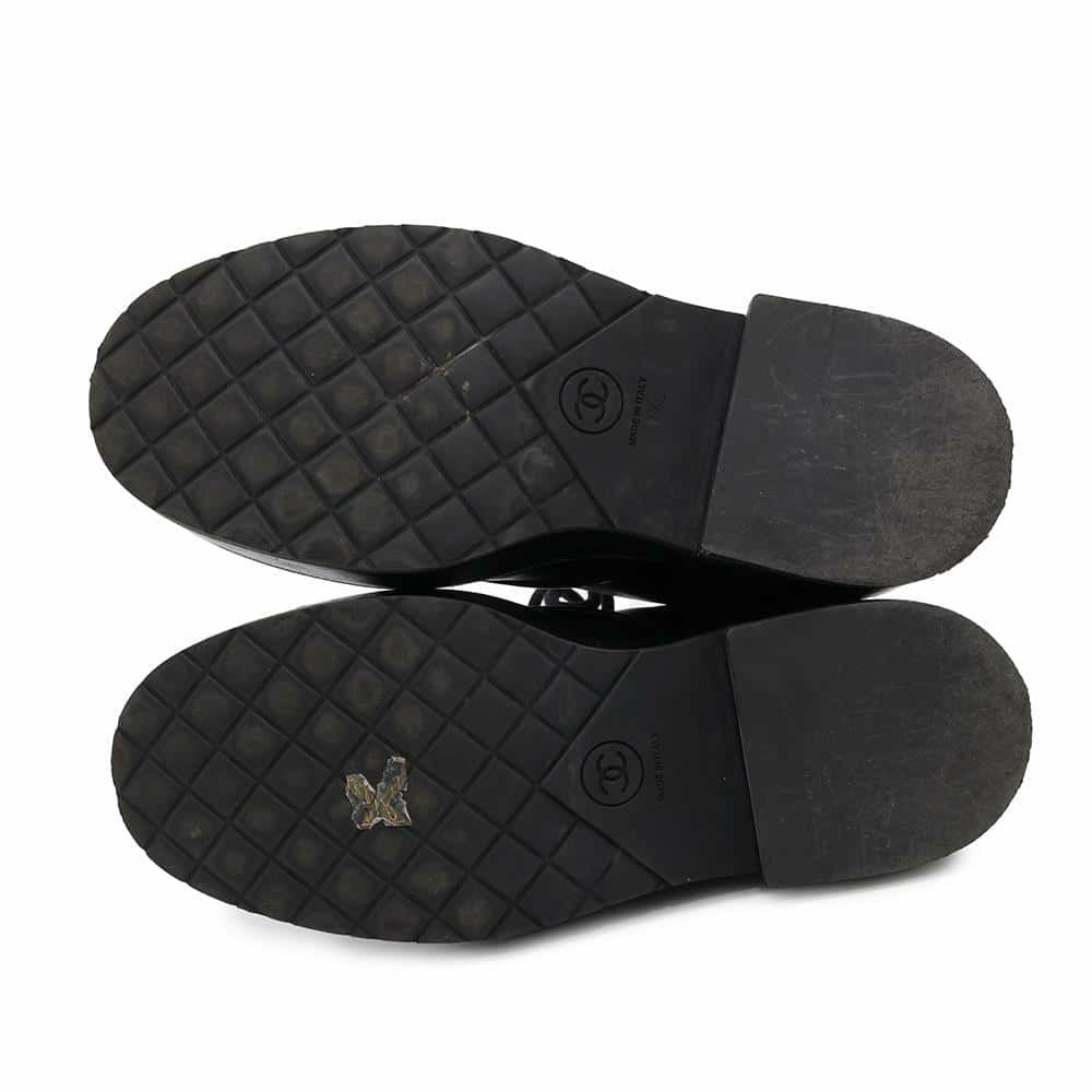 シャネル ショートブーツ ココマーク レースアップ パテント フェイクパール レディースサイズ37 1/2C G33169 靴 黒