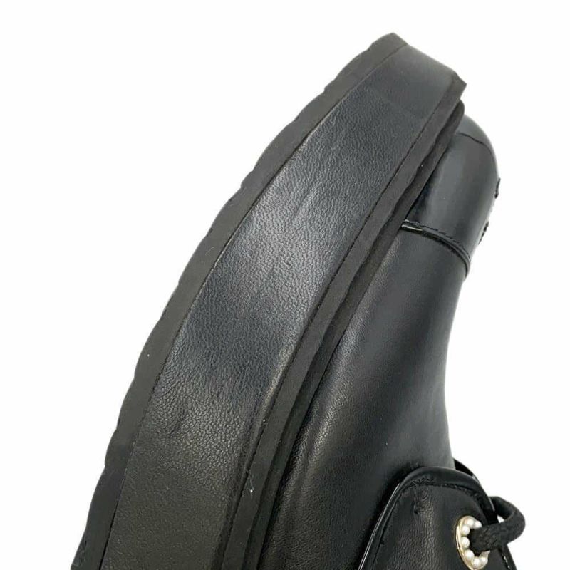 シャネル ショートブーツ ココマーク レースアップ パテント フェイクパール レディースサイズ37 1/2C G33169 靴 黒