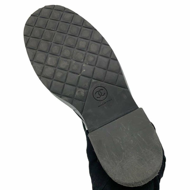 シャネル ショートブーツ ココマーク レースアップ パテント フェイクパール レディースサイズ37 1/2C G33169 靴 黒