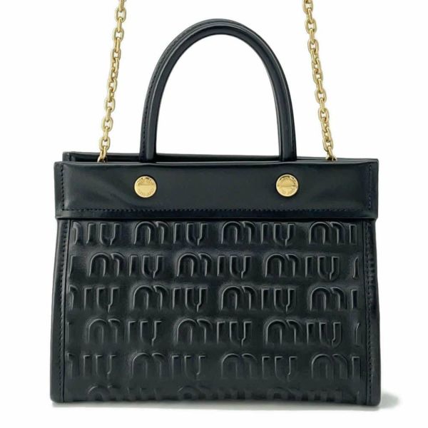 ミュウミュウ ハンドバッグ エンボスロゴ レザー 5BA243 Miu Miu 2wayショルダーバッグ 黒