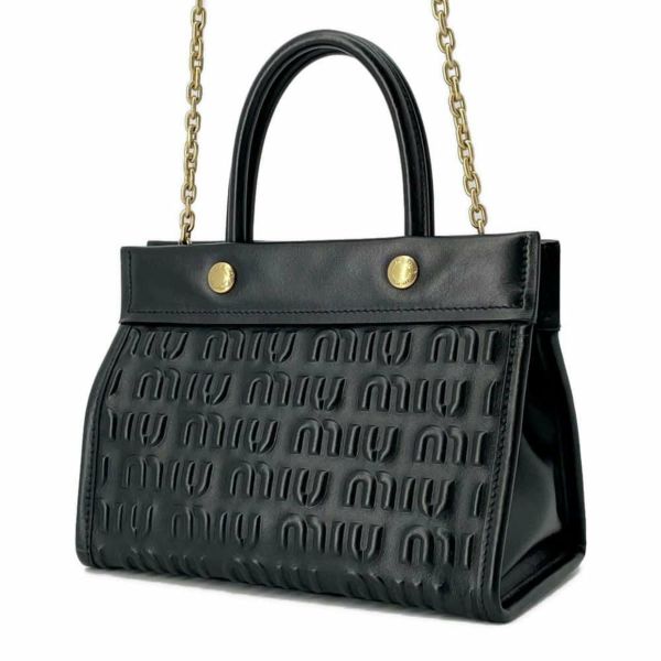 ミュウミュウ ハンドバッグ エンボスロゴ レザー 5BA243 Miu Miu 2wayショルダーバッグ 黒