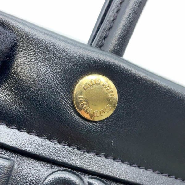 ミュウミュウ ハンドバッグ エンボスロゴ レザー 5BA243 Miu Miu 2wayショルダーバッグ 黒