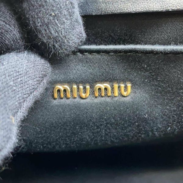 ミュウミュウ ハンドバッグ エンボスロゴ レザー 5BA243 Miu Miu 2wayショルダーバッグ 黒