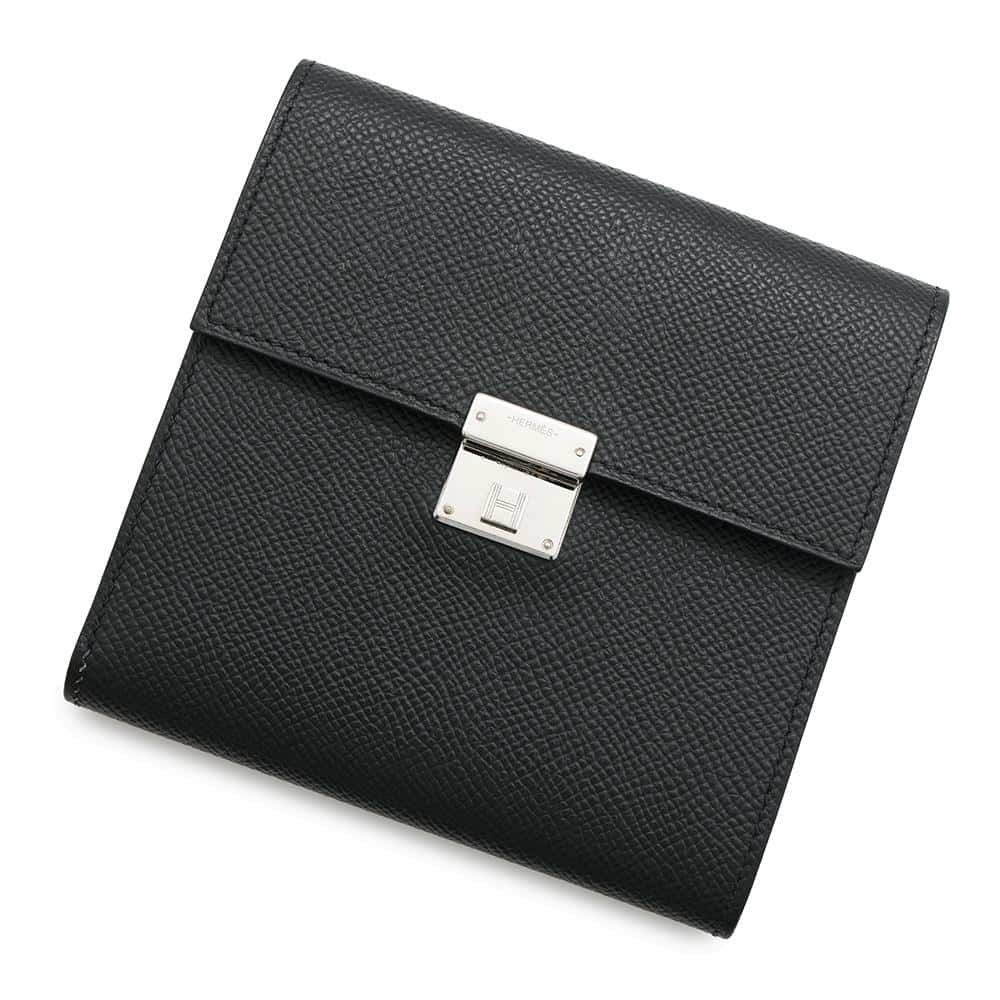 エルメス 三つ折り財布 クリック12 ブラック/シルバー金具 エプソン C 