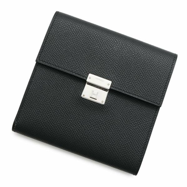 エルメス 三つ折り財布 クリック12 ブラック/シルバー金具 エプソン C刻印 HERMES 黒 財布