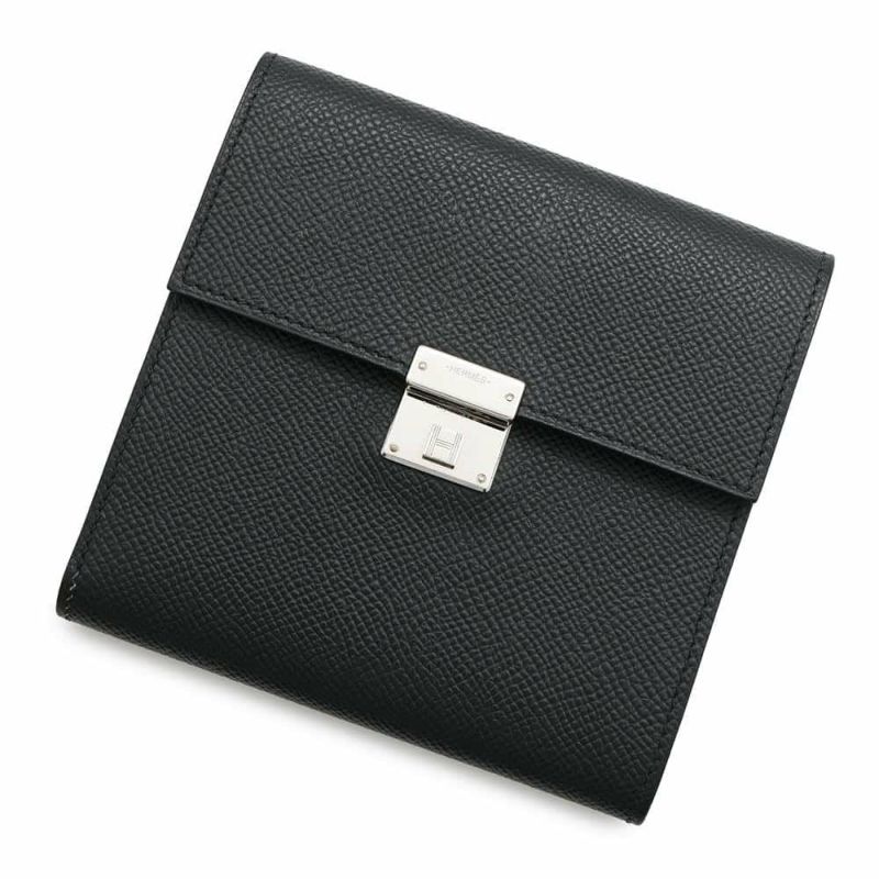 エルメス 三つ折り財布 クリック12 ブラック/シルバー金具 エプソン C刻印 HERMES 黒 財布