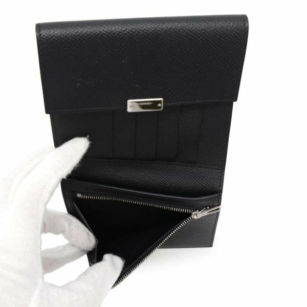 エルメス 三つ折り財布 クリック12 ブラック/シルバー金具 エプソン C刻印 HERMES 黒 財布