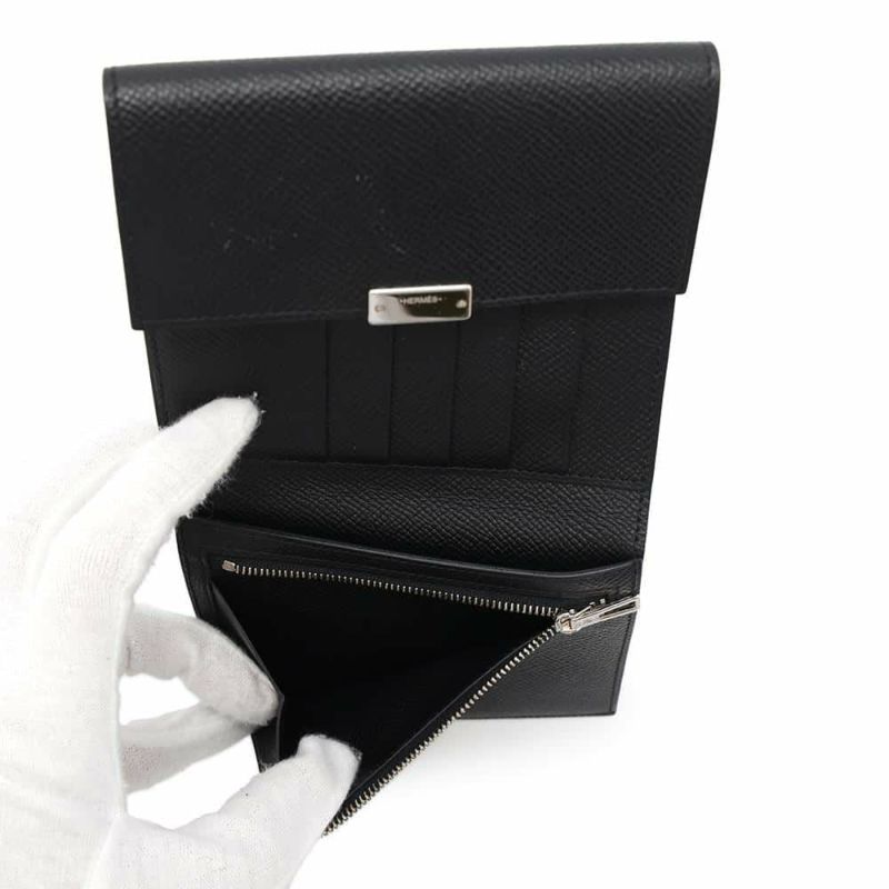 エルメス 三つ折り財布 クリック12 ブラック/シルバー金具 エプソン C刻印 HERMES 黒 財布