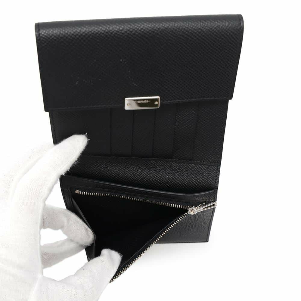 エルメス 三つ折り財布 クリック12 ブラック/シルバー金具 エプソン C刻印 HERMES 黒 財布