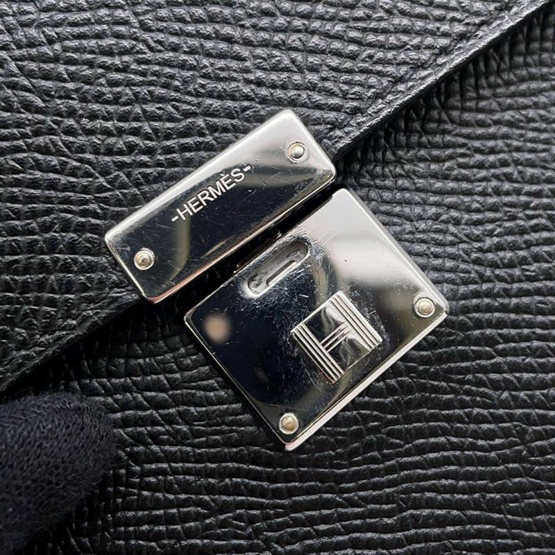 エルメス 三つ折り財布 クリック12 ブラック/シルバー金具 エプソン C刻印 HERMES 黒 財布