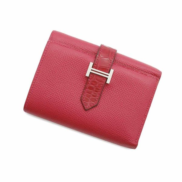 エルメス 三つ折り財布 ベアン コンビネ タッチ ローズメキシコ/シルバー金具 エプソン/アリゲーターマット Z刻印