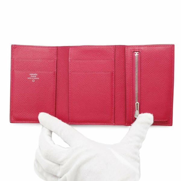 エルメス 三つ折り財布 ベアン コンビネ タッチ ローズメキシコ/シルバー金具 エプソン/アリゲーターマット Z刻印