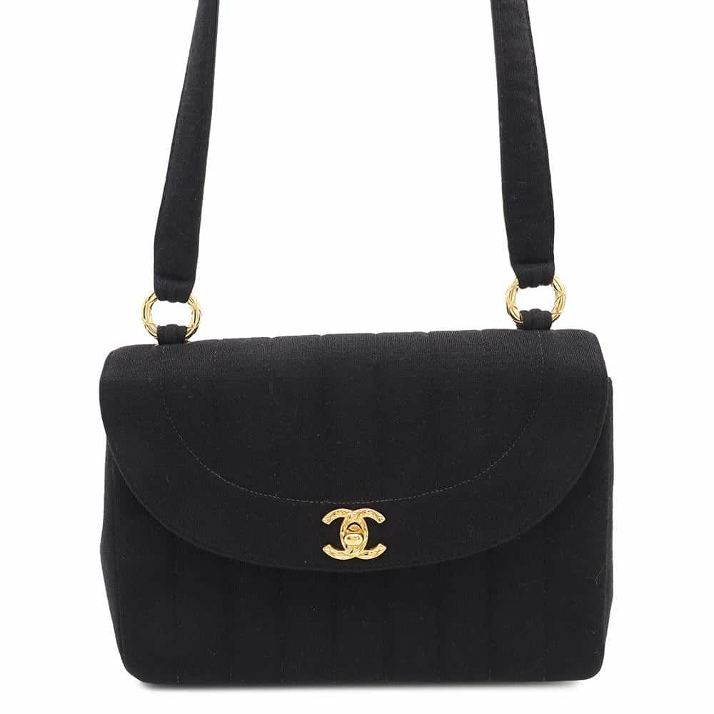 シャネル ショルダーバッグ マドモアゼル ココマーク コットン CHANEL 黒