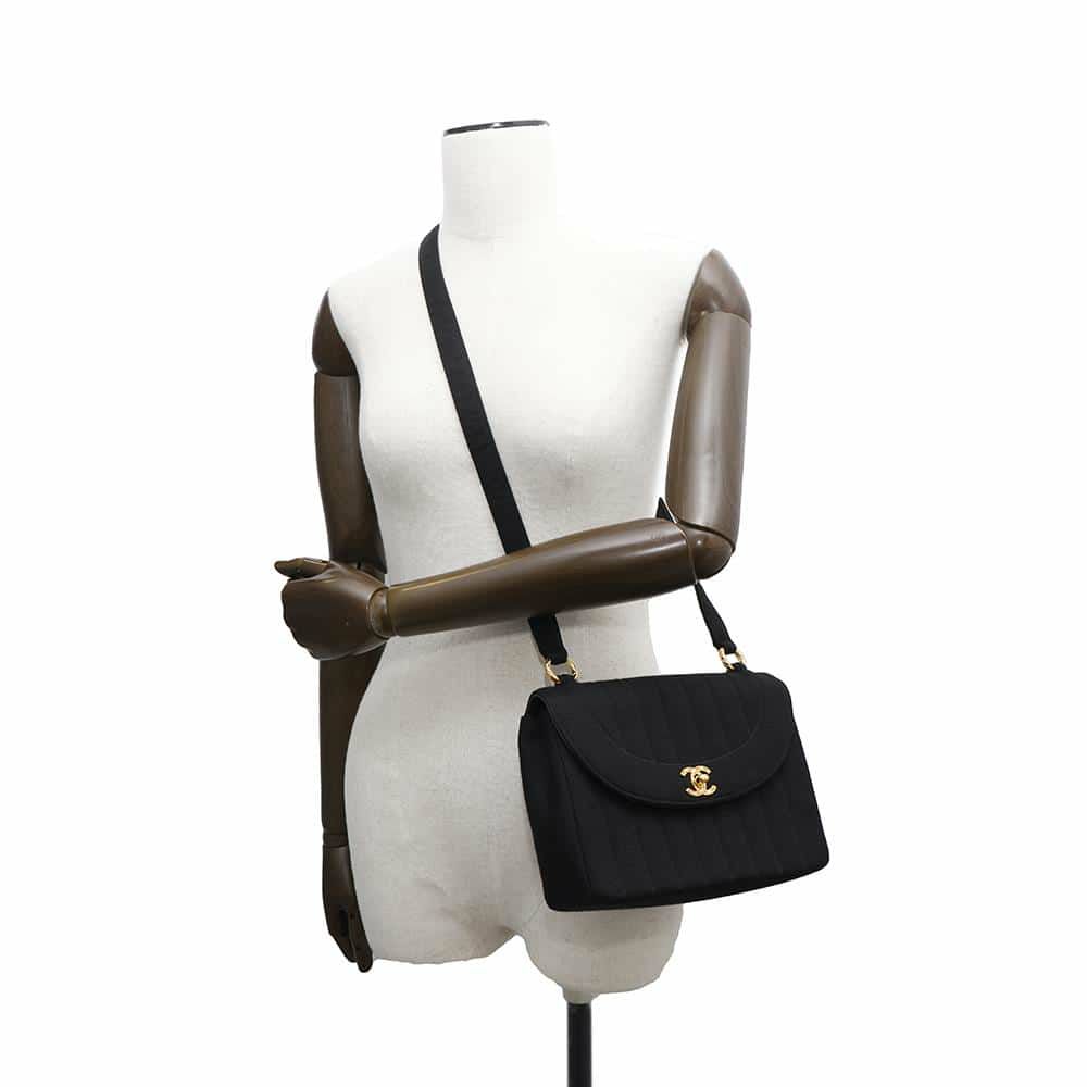 シャネル ショルダーバッグ マドモアゼル ココマーク コットン CHANEL 黒