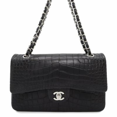 シャネル チェーンショルダーバッグ マトラッセ25 ココマーク ダブルチェーン クロコダイルマット CHANEL 黒 安心保証