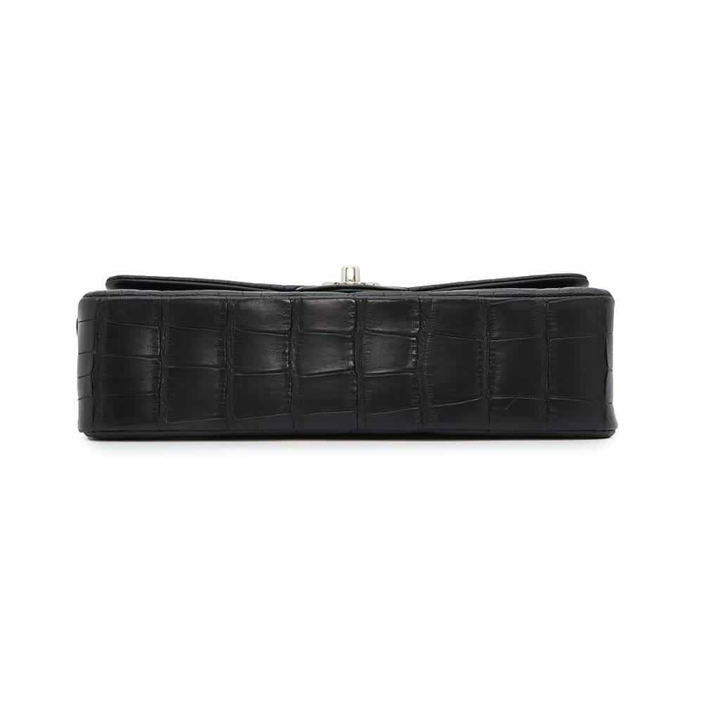 シャネル チェーンショルダーバッグ マトラッセ25 ココマーク ダブルチェーン クロコダイルマット CHANEL 黒