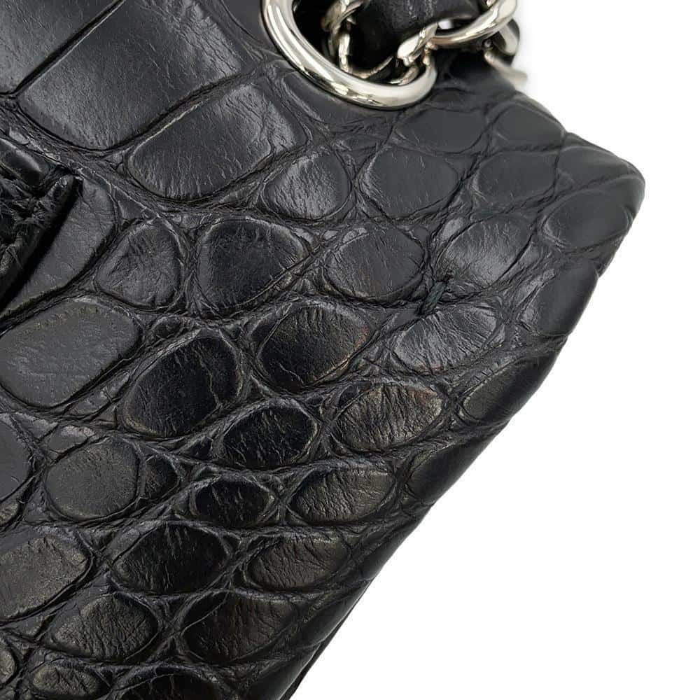 シャネル チェーンショルダーバッグ マトラッセ25 ココマーク ダブルチェーン クロコダイルマット CHANEL 黒