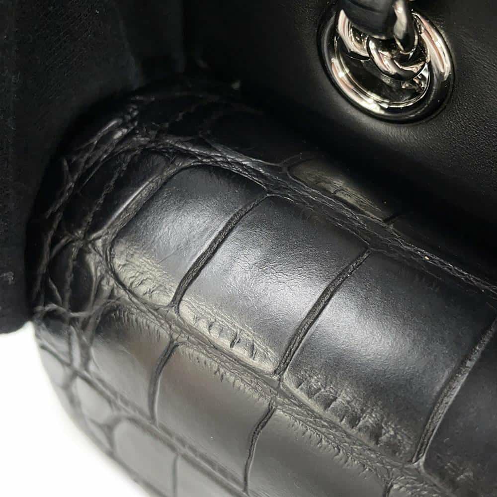 シャネル チェーンショルダーバッグ マトラッセ25 ココマーク ダブルチェーン クロコダイルマット CHANEL 黒