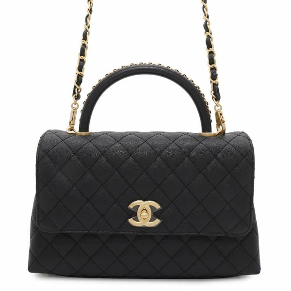 シャネル ハンドバッグ マトラッセ ココマーク ココハンドル フラップ キャビアスキン A92991 2way 黒