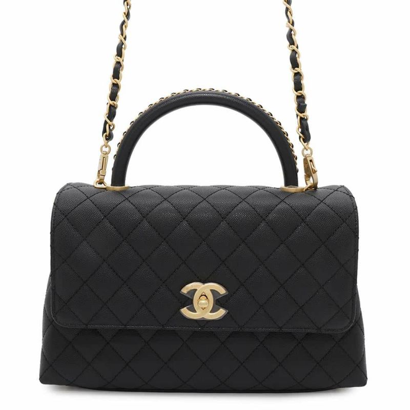 シャネル ハンドバッグ マトラッセ ココマーク ココハンドル フラップ キャビアスキン A92991 2way 黒