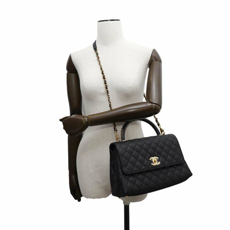 シャネル ハンドバッグ マトラッセ ココマーク ココハンドル フラップ キャビアスキン A92991 2way 黒