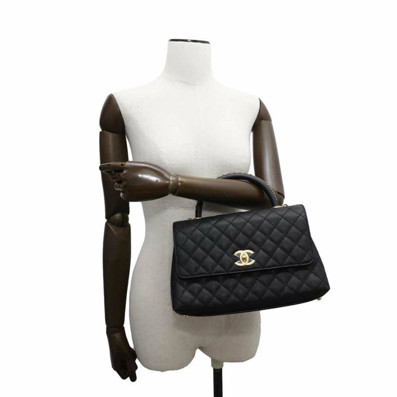 シャネル ハンドバッグ マトラッセ ココマーク ココハンドル フラップ キャビアスキン A92991 2way 黒