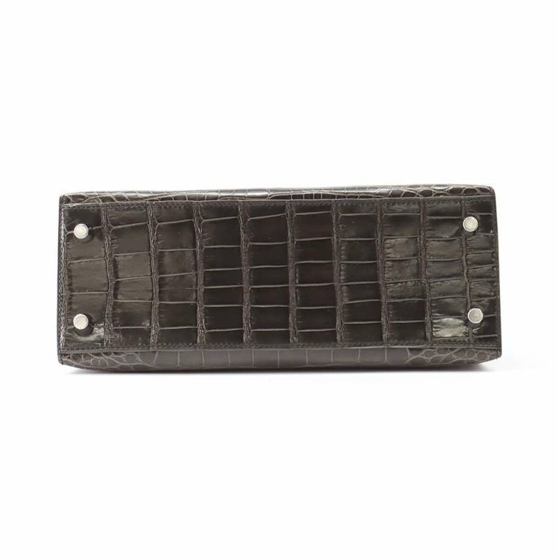 エルメス ハンドバッグ ケリー25 外縫い グラファイト/シルバー金具 アリゲーター Y刻印 2wayショルダー