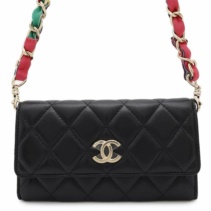 シャネル チェーンウォレット マトラッセ ココマーク ラムスキン AP2056 CHANEL 財布 黒