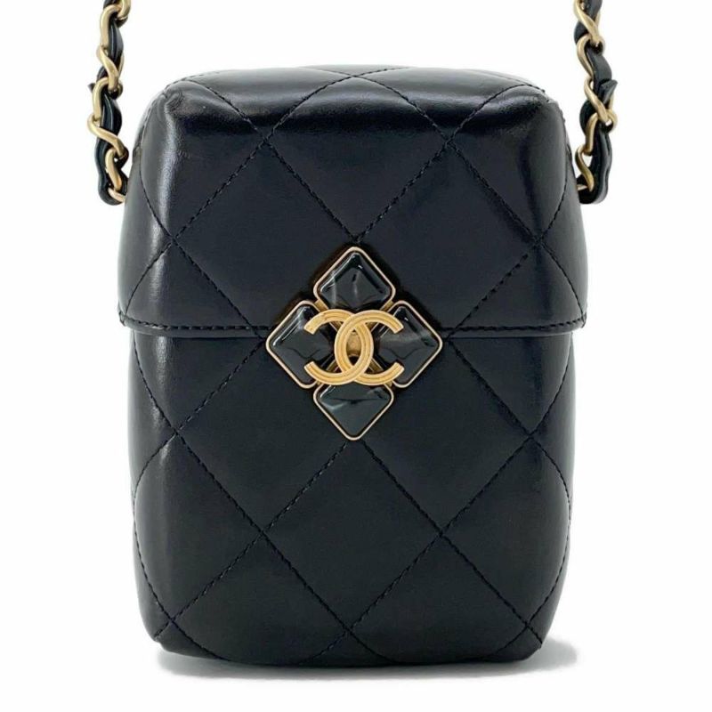 シャネル チェーンショルダーバッグ ココマーク マトラッセ ボックスバッグ ラムスキン AS2635 黒