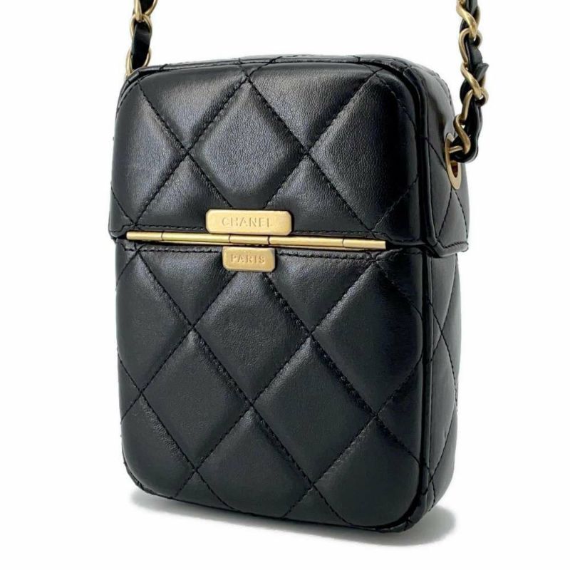 シャネル チェーンショルダーバッグ ココマーク マトラッセ ボックスバッグ ラムスキン AS2635 黒