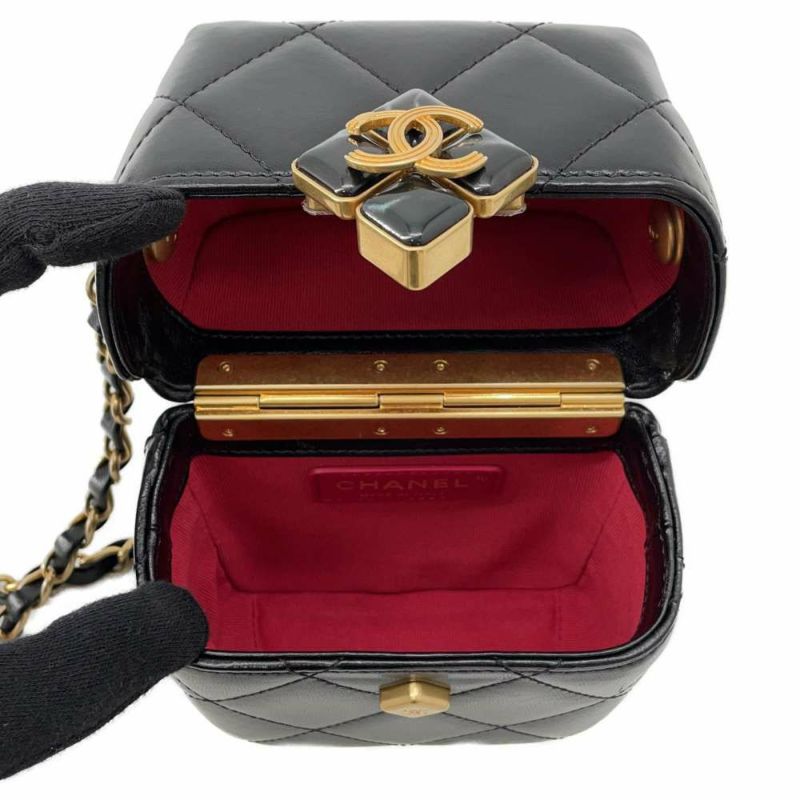 シャネル チェーンショルダーバッグ ココマーク マトラッセ ボックスバッグ ラムスキン AS2635 黒