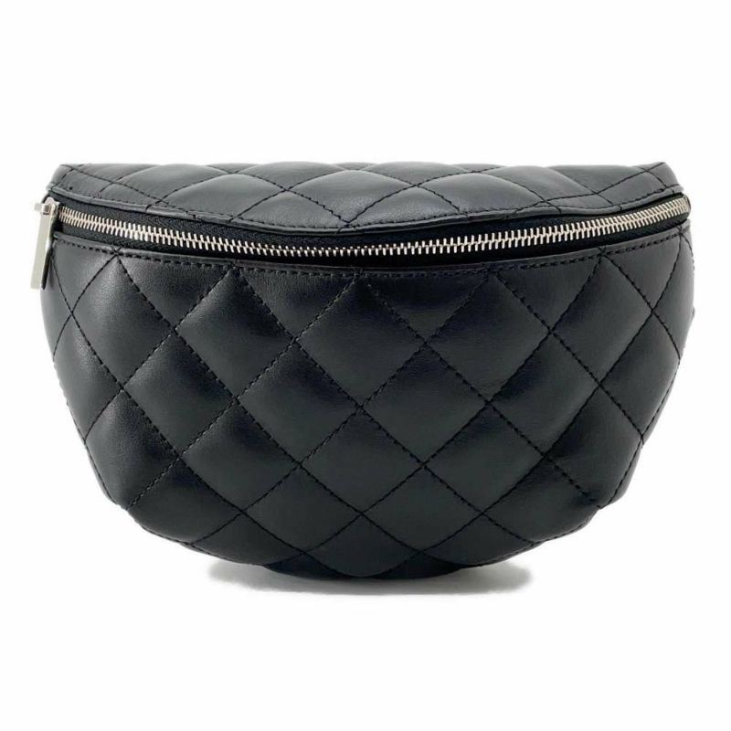 シャネル ボディバッグ マトラッセ ユニフォーム ラムスキン CHANEL ウエストバッグ 黒