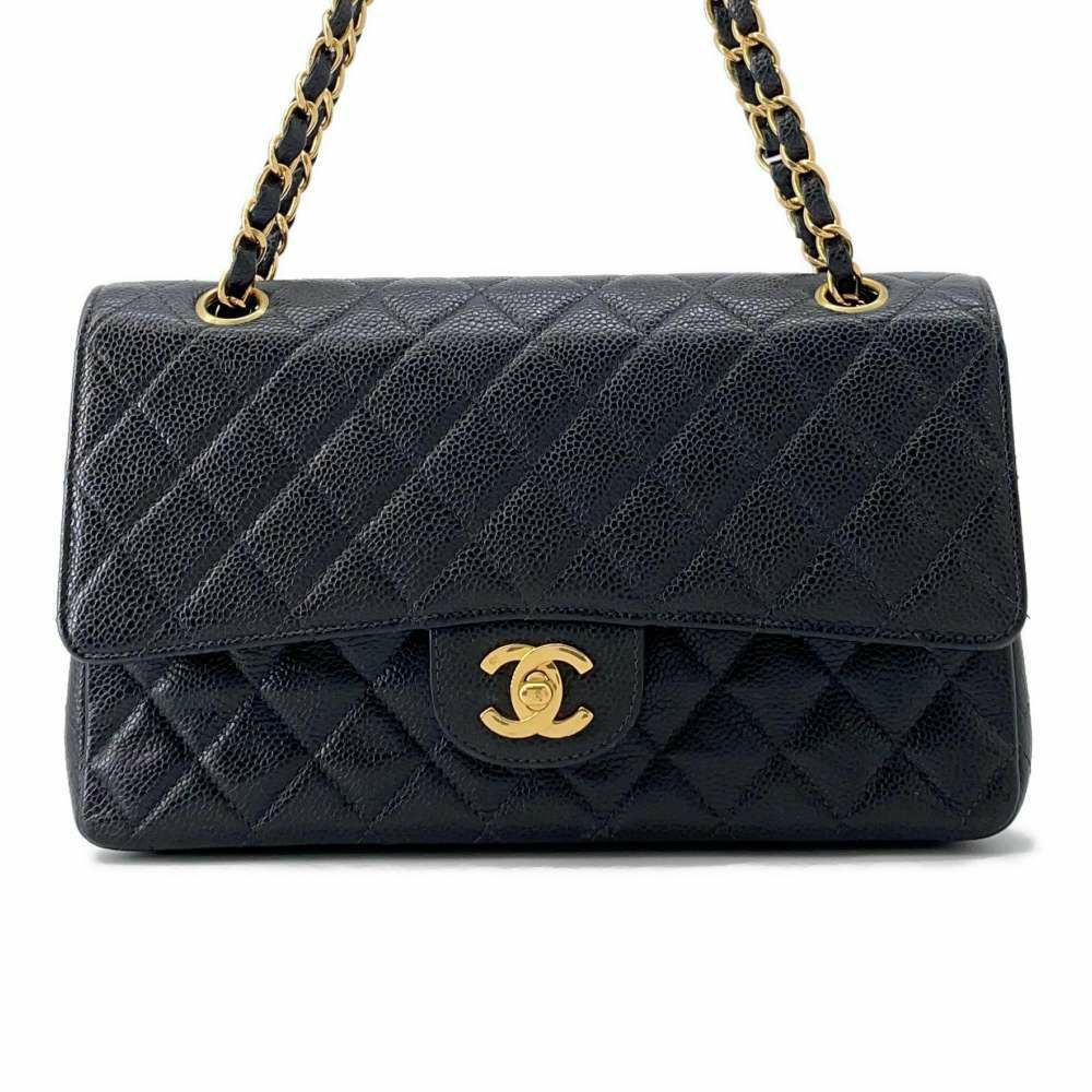 シャネル チェーンショルダーバッグ マトラッセ25 ココマーク キャビアスキン ダブルチェーン A01112 CHANEL 黒