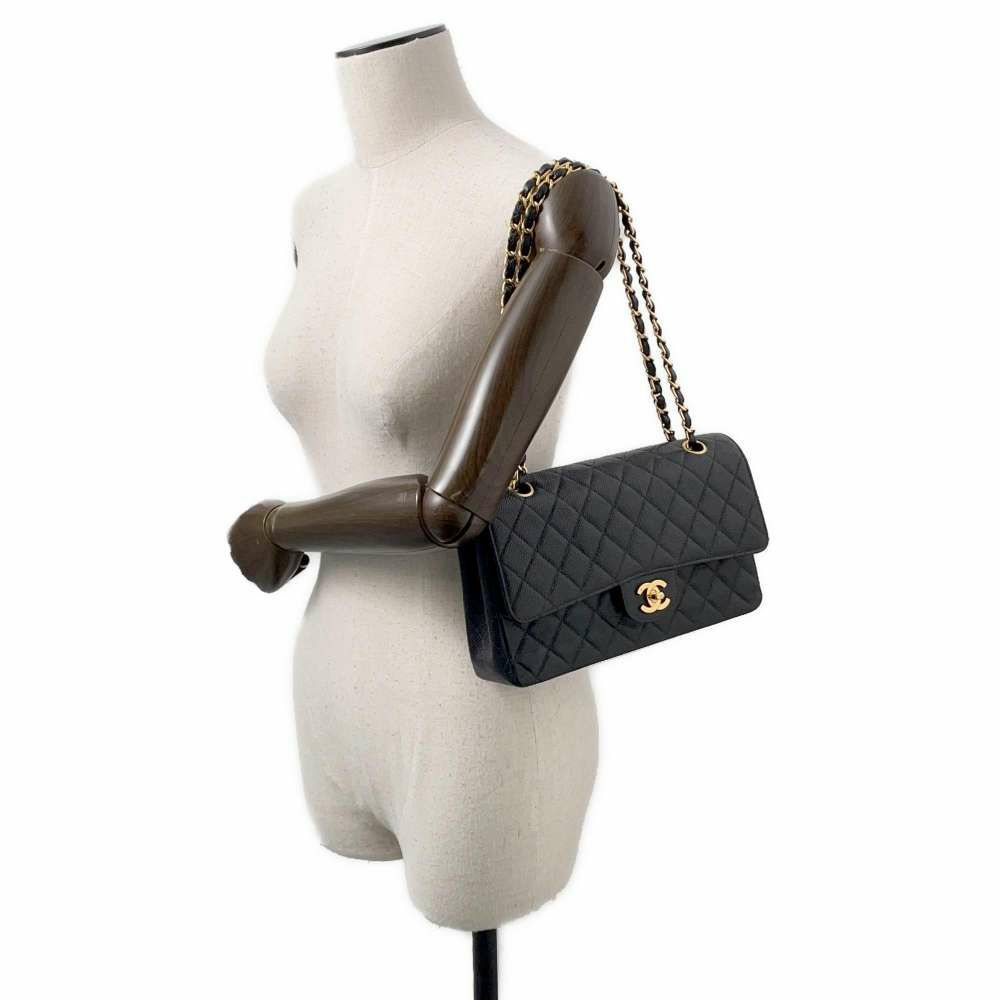 シャネル チェーンショルダーバッグ マトラッセ25 ココマーク キャビアスキン ダブルチェーン A01112 CHANEL 黒