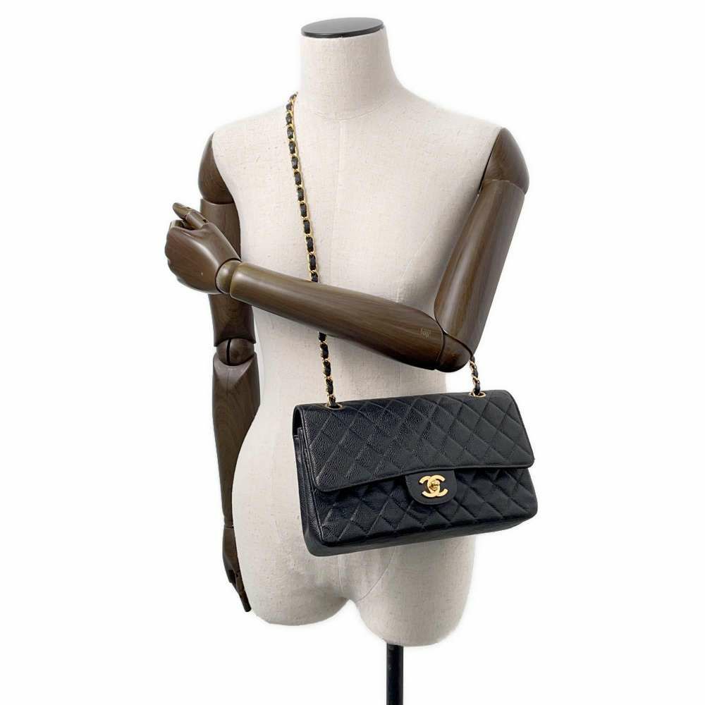 シャネル チェーンショルダーバッグ マトラッセ25 ココマーク キャビアスキン ダブルチェーン A01112 CHANEL 黒