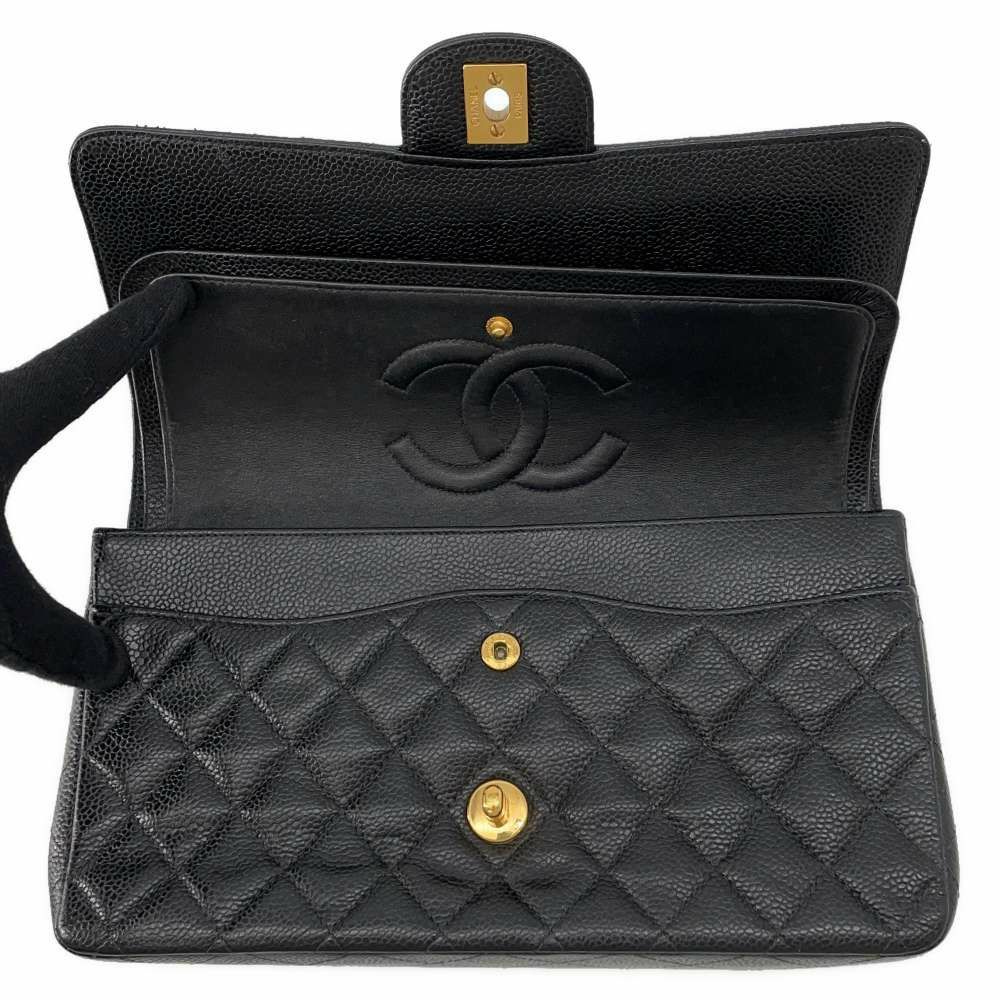 シャネル チェーンショルダーバッグ マトラッセ25 ココマーク キャビアスキン ダブルチェーン A01112 CHANEL 黒