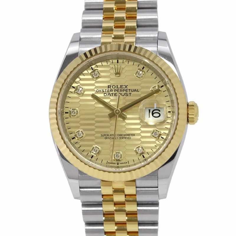 ロレックス デイトジャスト 36 SS/K18YG ゴールデンフルーテッドモチーフ文字盤 10Pダイヤ