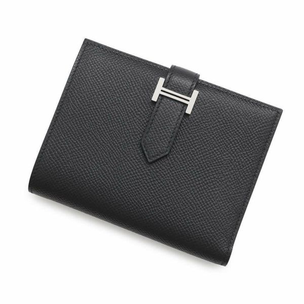 エルメス 二つ折り財布 ベアンコンパクト ブラック/シルバー金具 エプソン B刻印 黒