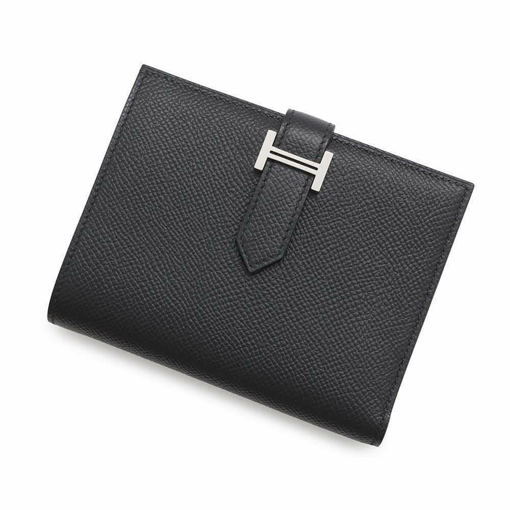 エルメス 二つ折り財布 ベアンコンパクト ブラック/シルバー金具 エプソン B刻印 黒