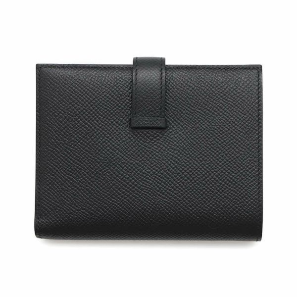 エルメス 二つ折り財布 ベアンコンパクト ブラック/シルバー金具 エプソン B刻印 黒