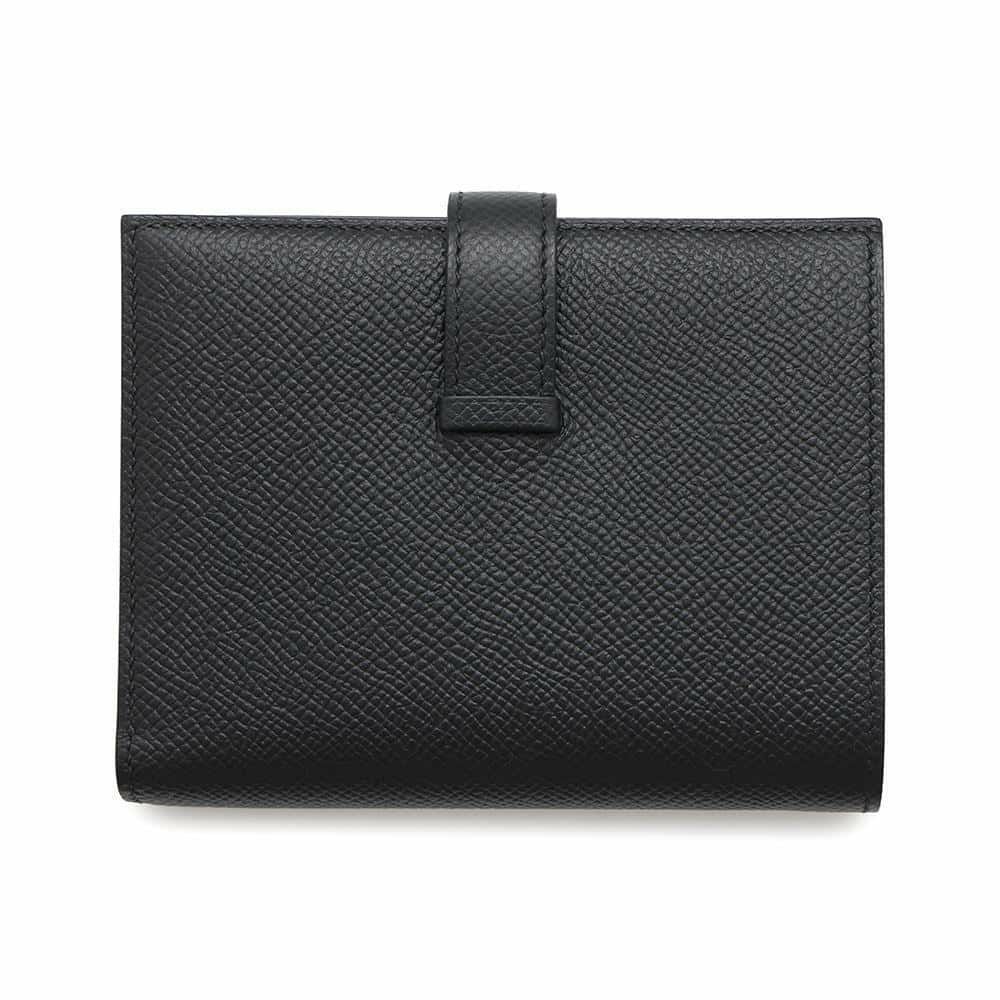 エルメス 二つ折り財布 ベアンコンパクト ブラック/シルバー金具 エプソン B刻印 黒