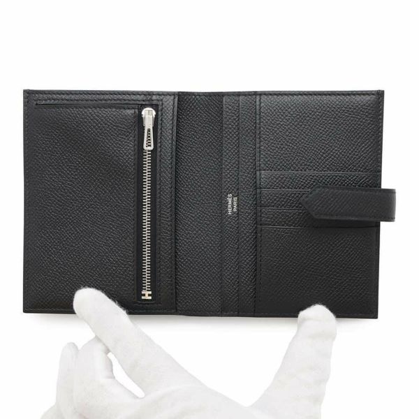 エルメス 二つ折り財布 ベアンコンパクト ブラック/シルバー金具 エプソン B刻印 黒