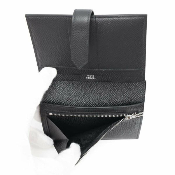 エルメス 二つ折り財布 ベアンコンパクト ブラック/シルバー金具 エプソン B刻印 黒