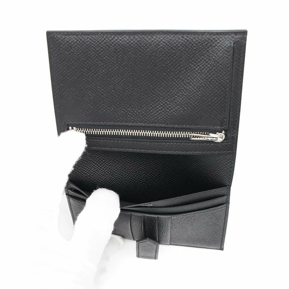 エルメス 二つ折り財布 ベアンコンパクト ブラック/シルバー金具 エプソン B刻印 黒
