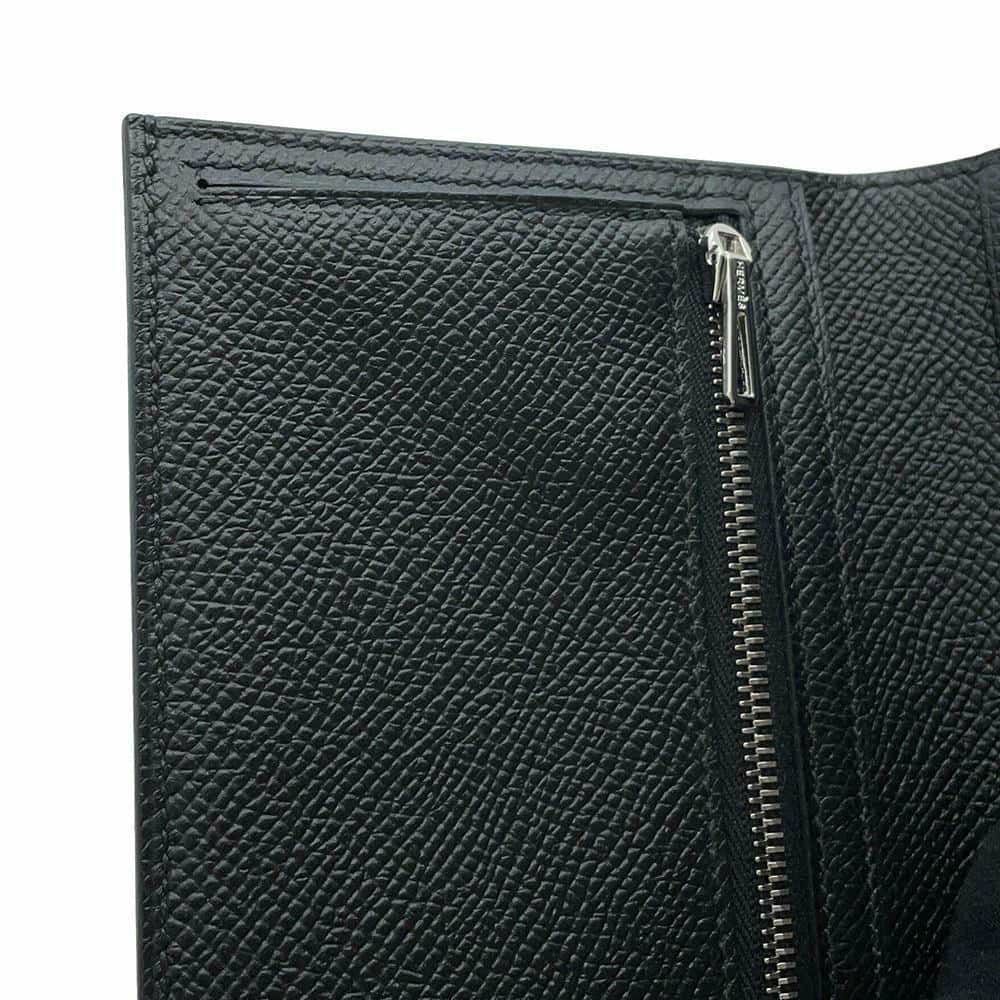 エルメス 二つ折り財布 ベアンコンパクト ブラック/シルバー金具 エプソン B刻印 黒